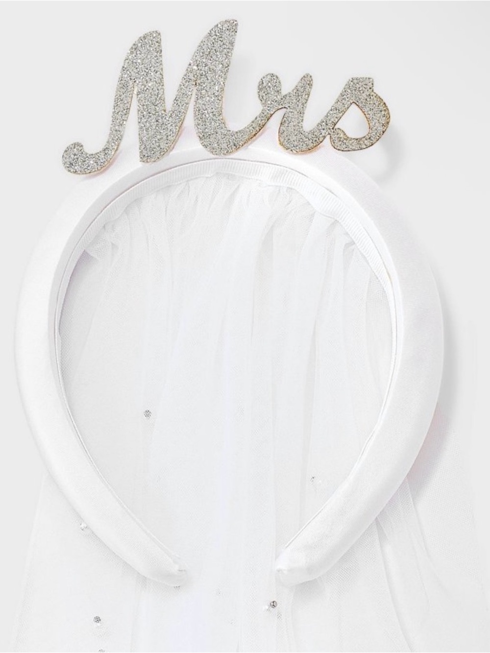 Bridal 'Mrs' Veil Headband in White with Silver Glitter Topper